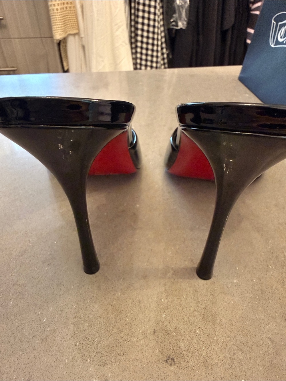 Christian Louboutin Black Patent Peep-Toe Mules with Red Sole - Picture 4 of 6